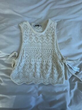 Zara Cream Crochet Knit Side-Tie Top